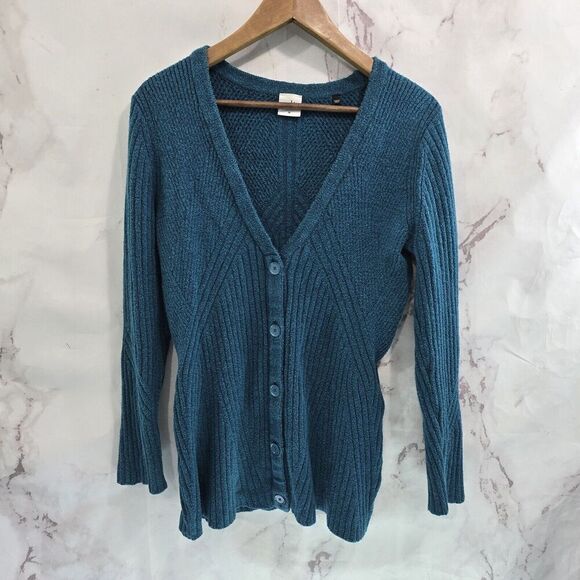 CAbi Cardigan Womens Medium Blue Sweater Deco 5016 Knit Button Up V Neck - Picture 1 of 9